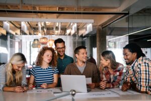 A team meeting inside a marketing company.